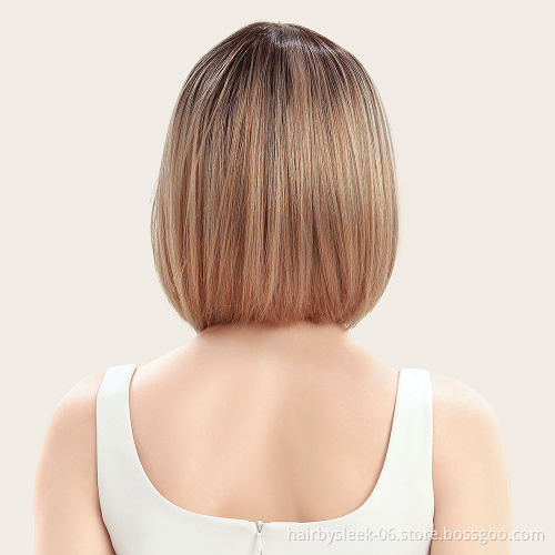 Wholesale wigs with no Lace straight Bob hair for woman machine made Synthetic short fiber wig girl hair cheap synthetic wigs